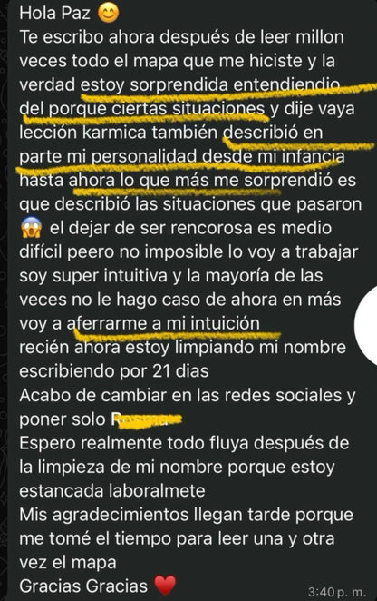 Testimonio de cliente sobre su experiencia con el estudio numerológico personal.